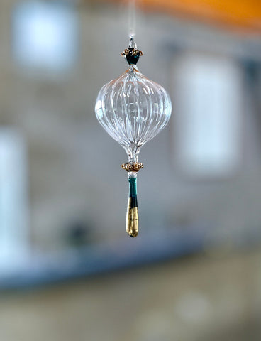 Flameworked glass ornament - Teal